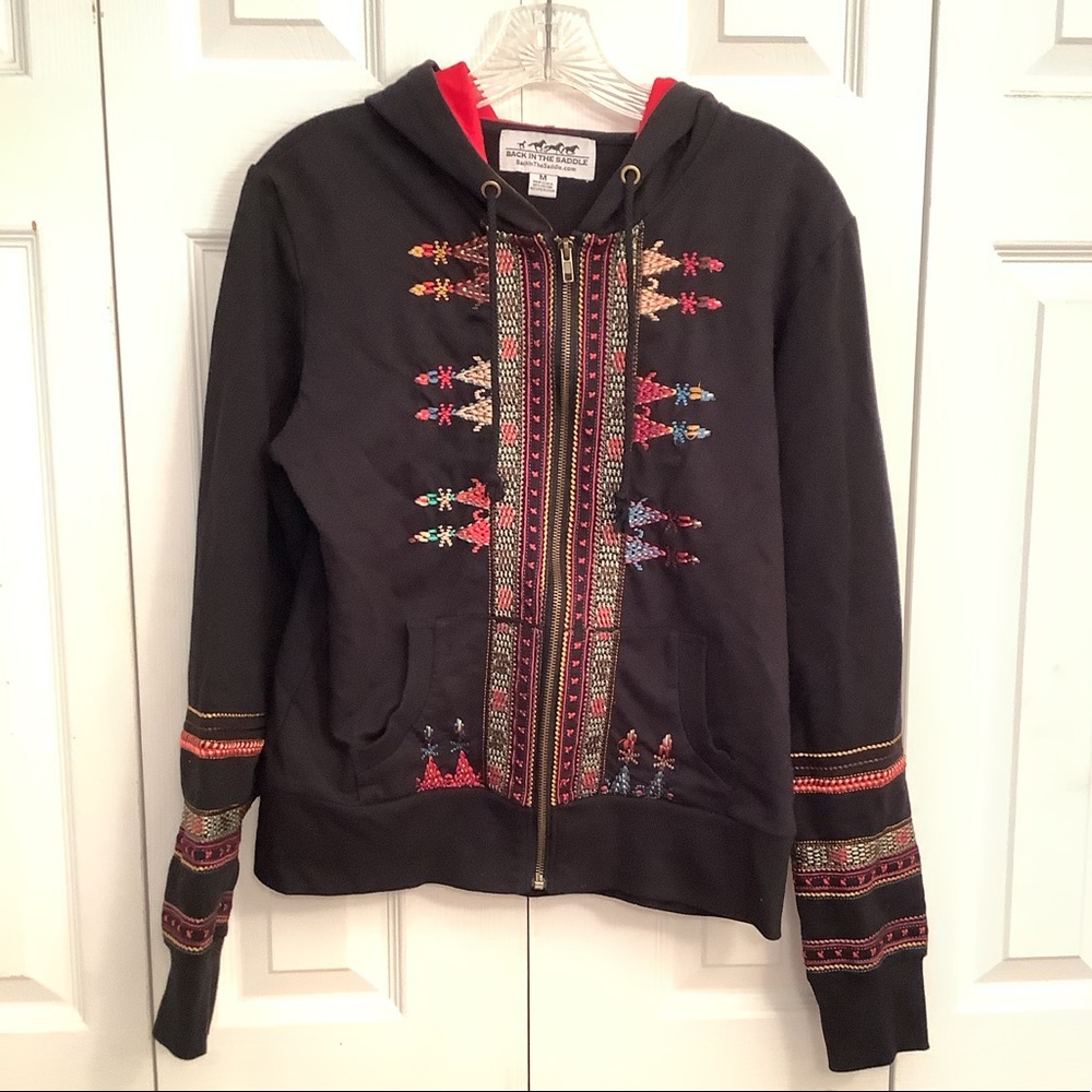 Back In The Saddle Embroidered Rare Equestrian Boho Hoodie Medium